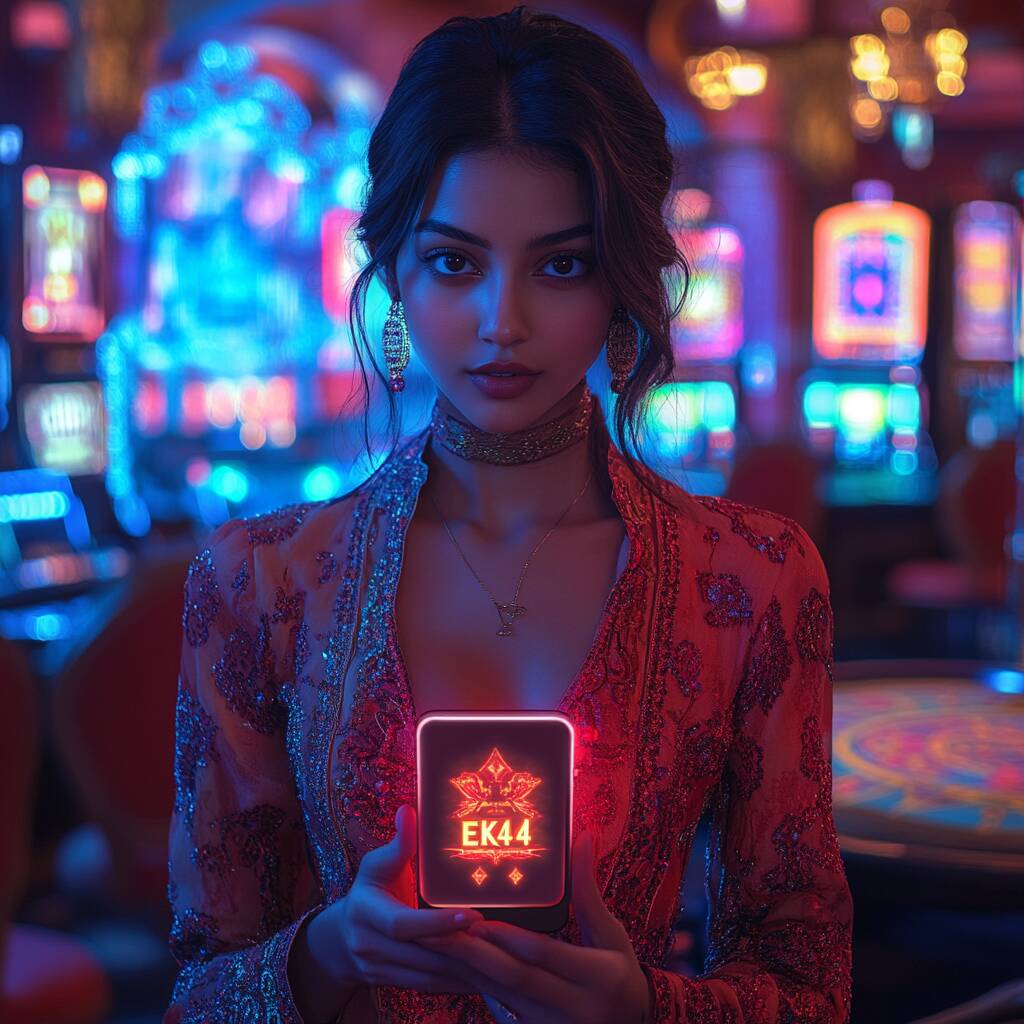Young bangladeshi woman celebrating a win while playing ek444 casino on
